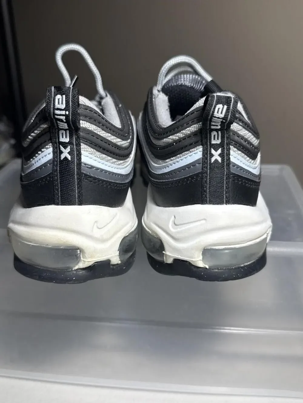 Nike Air Max 97 Black/White/Signal Light Blue Athletic Shoes 5Y‎ Excellent NICE